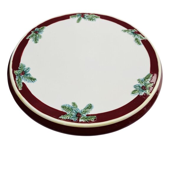 Pfaltzgraff Holiday Garland Ceramic Cake Stand Red & White Christmas Plate - Picture 5 of 8